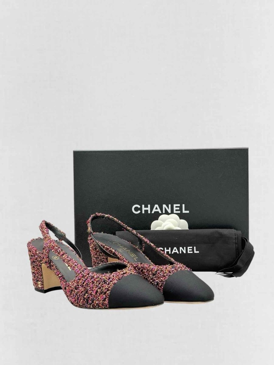 Pre - loved CHANEL Tweed Pink Multicolor Size EU 37.5 Slingbacks at Reems Closet