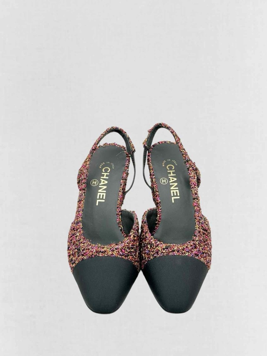 Pre - loved CHANEL Tweed Pink Multicolor Size EU 37.5 Slingbacks at Reems Closet