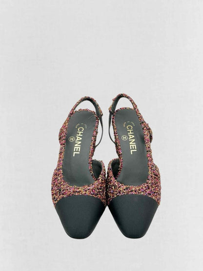 Pre - loved CHANEL Tweed Pink Multicolor Size EU 37.5 Slingbacks at Reems Closet
