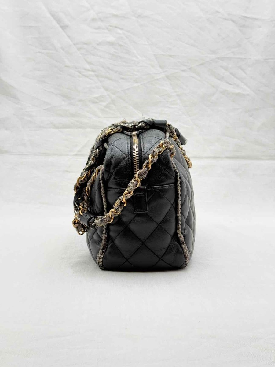 Pre - loved CHANEL Tweedy Bowler Black Quilted Shoulder Bag at Reems Closet