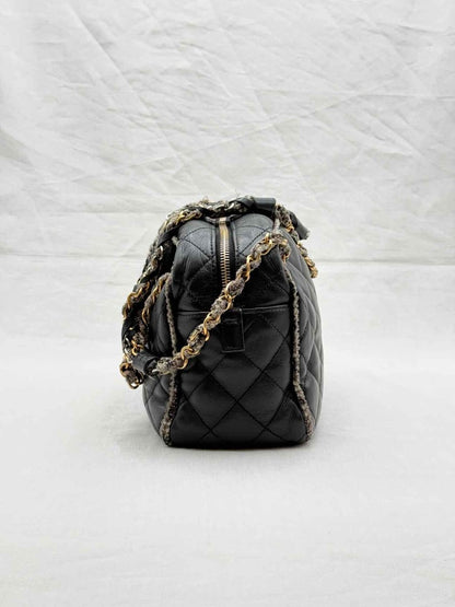Pre - loved CHANEL Tweedy Bowler Black Quilted Shoulder Bag at Reems Closet