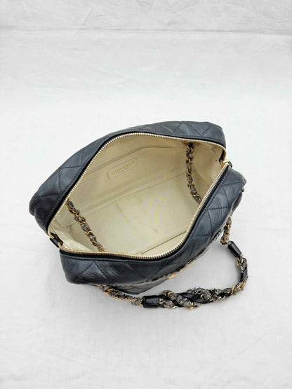 Pre - loved CHANEL Tweedy Bowler Black Quilted Shoulder Bag at Reems Closet