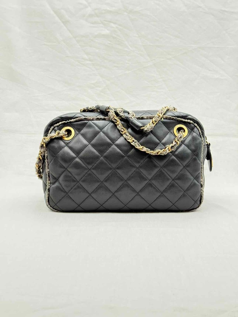 Pre - loved CHANEL Tweedy Bowler Black Quilted Shoulder Bag at Reems Closet