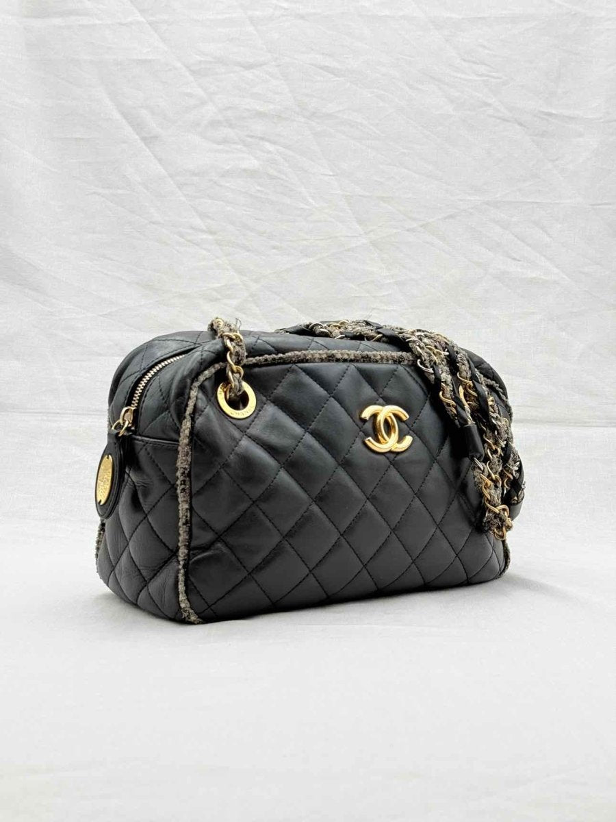 Pre - loved CHANEL Tweedy Bowler Black Quilted Shoulder Bag at Reems Closet