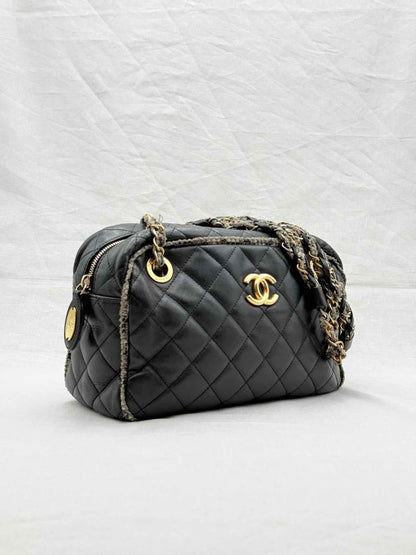 Pre - loved CHANEL Tweedy Bowler Black Quilted Shoulder Bag at Reems Closet