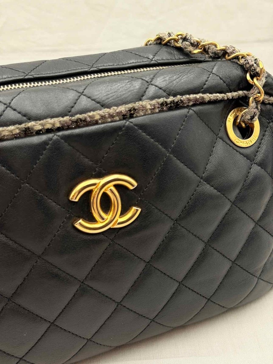 Pre - loved CHANEL Tweedy Bowler Black Quilted Shoulder Bag at Reems Closet