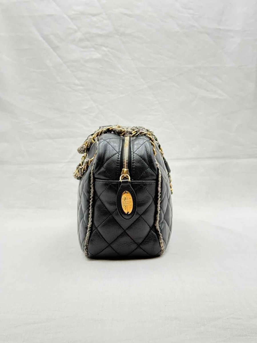 Pre - loved CHANEL Tweedy Bowler Black Quilted Shoulder Bag at Reems Closet