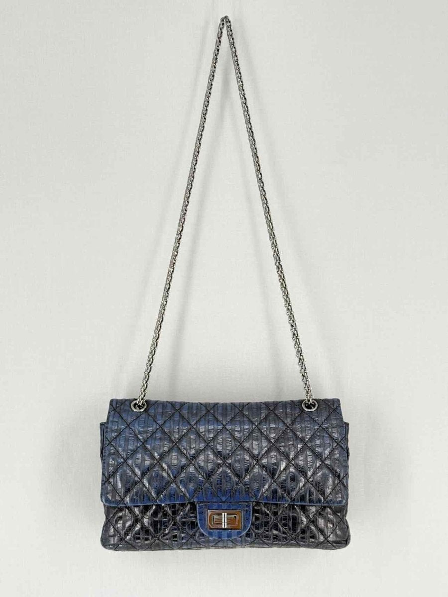 Pre - loved CHANEL Vintage 2.55 Size Maxi Quilted Midnight Blue Leather Shoulder Bag at Reems Closet