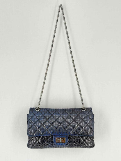 Pre - loved CHANEL Vintage 2.55 Size Maxi Quilted Midnight Blue Leather Shoulder Bag at Reems Closet