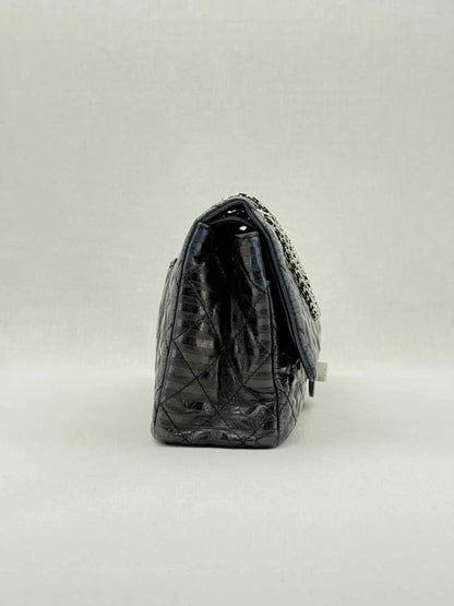 Pre - loved CHANEL Vintage 2.55 Size Maxi Quilted Midnight Blue Leather Shoulder Bag at Reems Closet