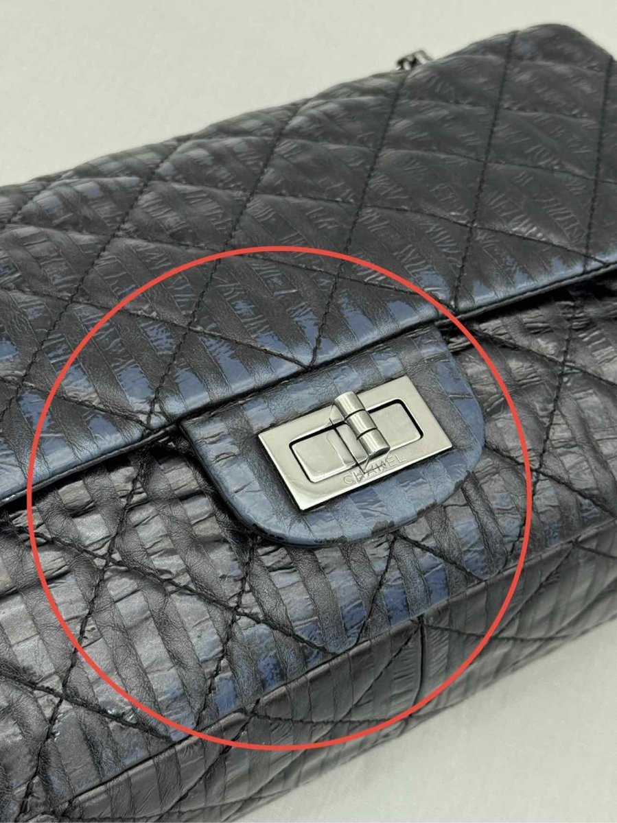 Pre - loved CHANEL Vintage 2.55 Size Maxi Quilted Midnight Blue Leather Shoulder Bag at Reems Closet