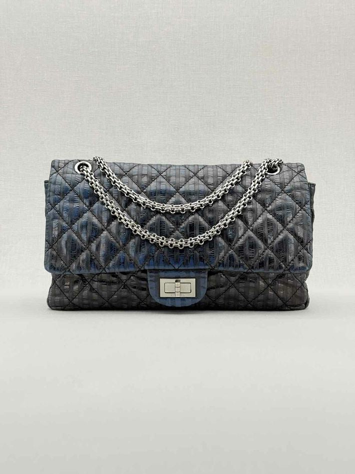 Pre - loved CHANEL Vintage 2.55 Size Maxi Quilted Midnight Blue Leather Shoulder Bag at Reems Closet