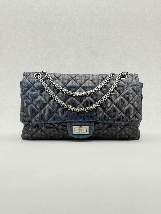 Pre - loved CHANEL Vintage 2.55 Size Maxi Quilted Midnight Blue Leather Shoulder Bag at Reems Closet