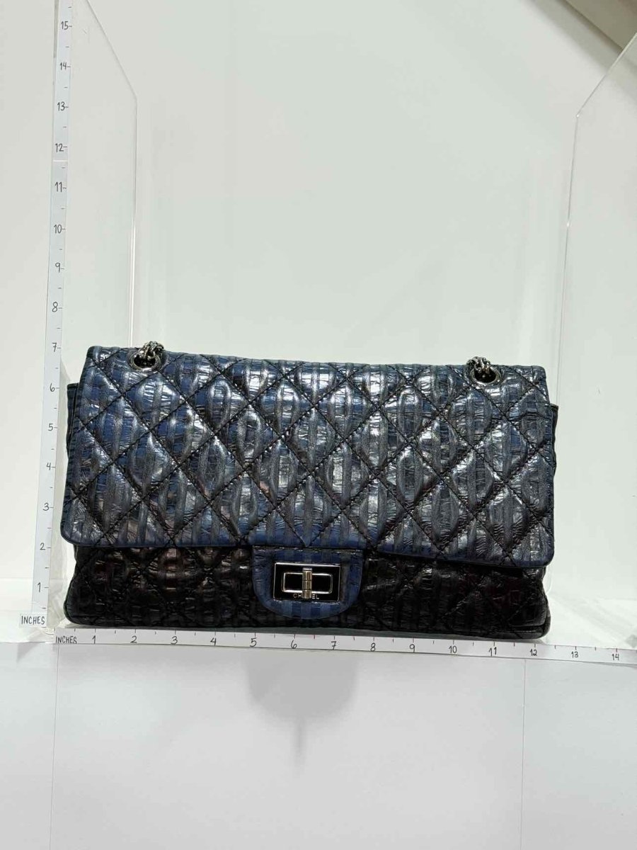 Pre - loved CHANEL Vintage 2.55 Size Maxi Quilted Midnight Blue Leather Shoulder Bag at Reems Closet