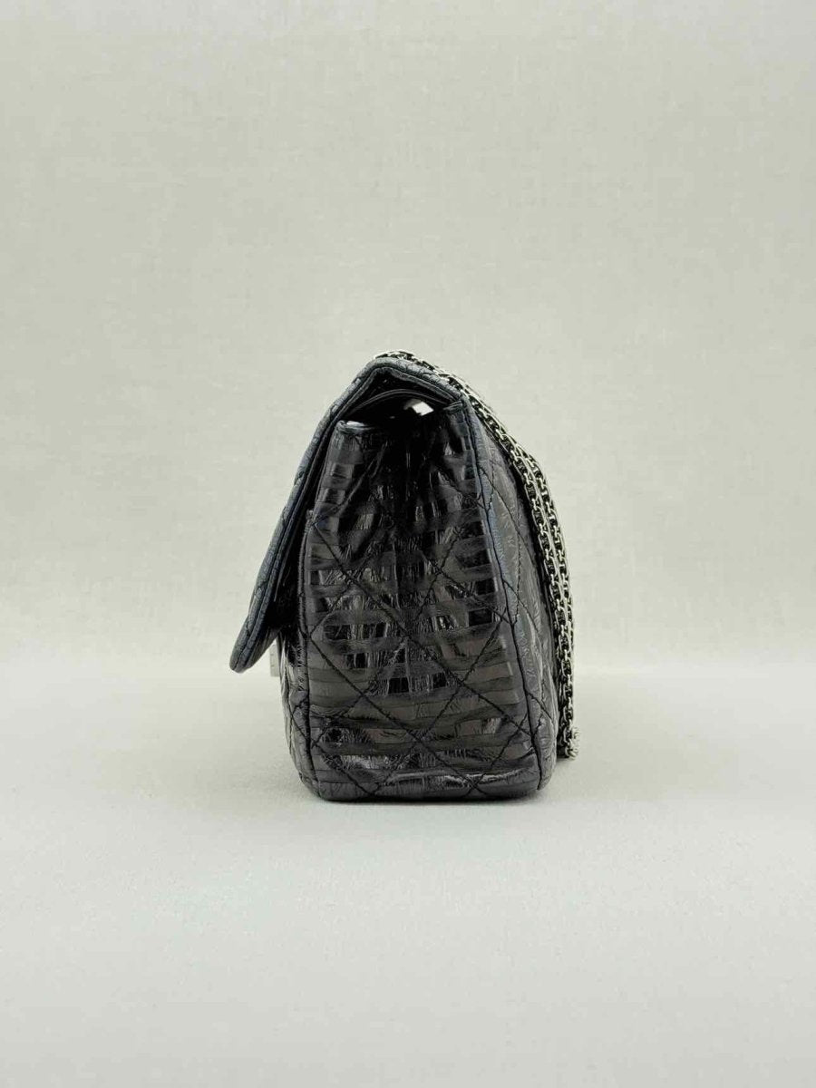 Pre - loved CHANEL Vintage 2.55 Size Maxi Quilted Midnight Blue Leather Shoulder Bag at Reems Closet