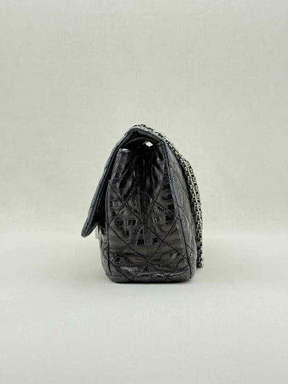 Pre - loved CHANEL Vintage 2.55 Size Maxi Quilted Midnight Blue Leather Shoulder Bag at Reems Closet