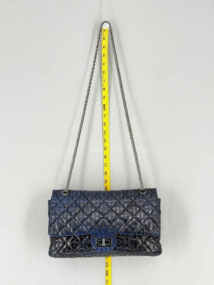 Pre - loved CHANEL Vintage 2.55 Size Maxi Quilted Midnight Blue Leather Shoulder Bag at Reems Closet