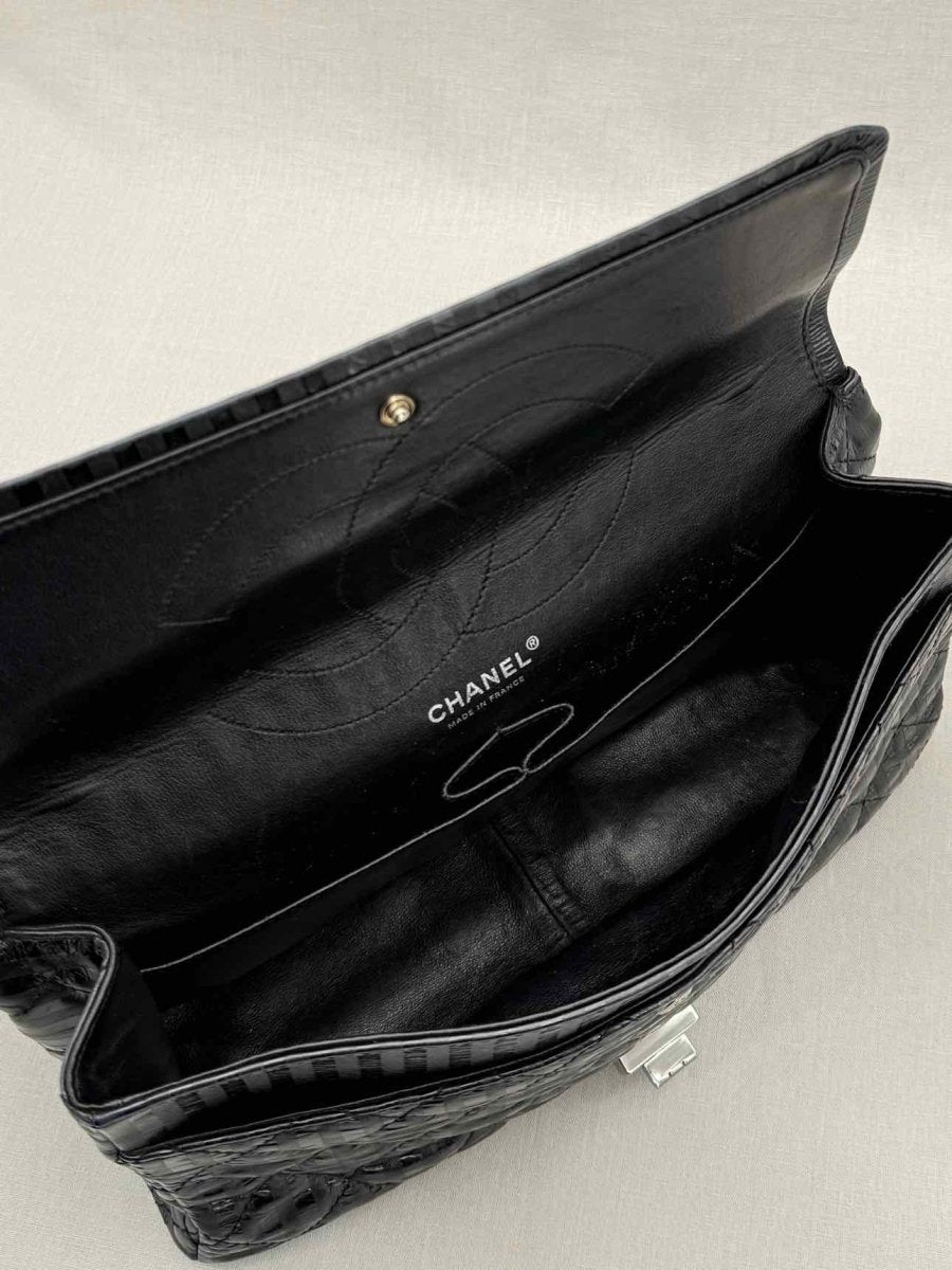 Pre - loved CHANEL Vintage 2.55 Size Maxi Quilted Midnight Blue Leather Shoulder Bag at Reems Closet