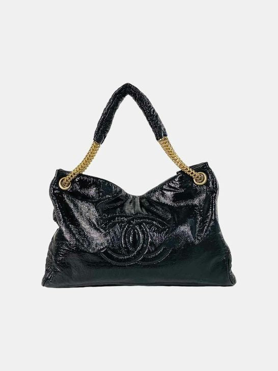 Pre - loved CHANEL Vinyl Rodeo Black Shoulder Bag at Reems Closet