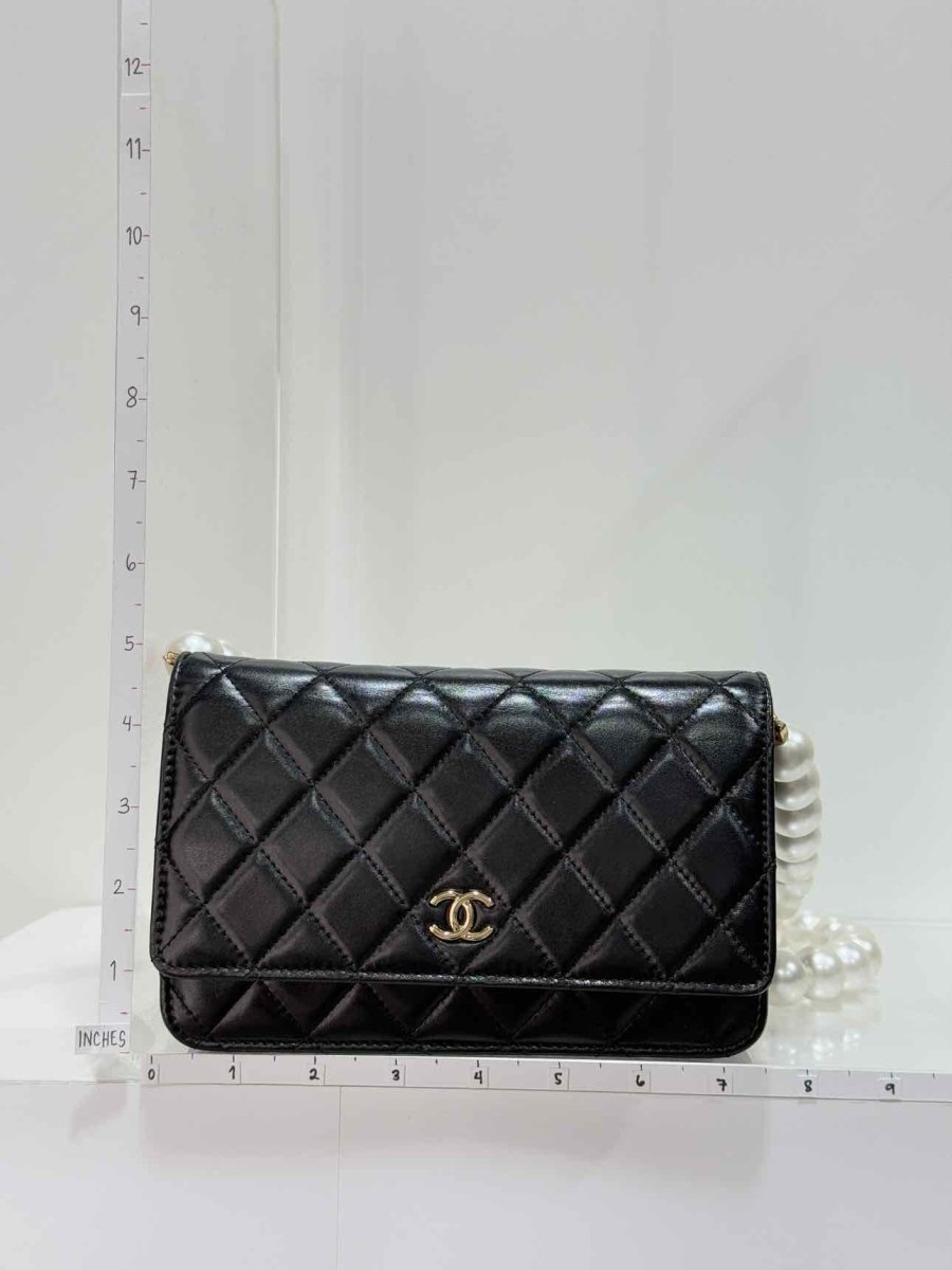 Pre - loved CHANEL Wallet on Chain Black Shoulder Bag at Reems Closet