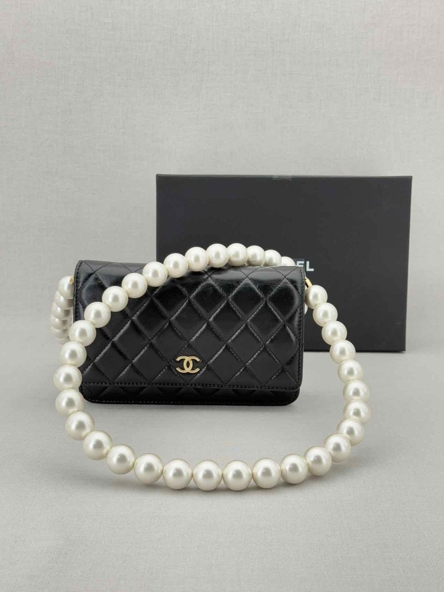 Pre - loved CHANEL Wallet on Chain Black Shoulder Bag at Reems Closet