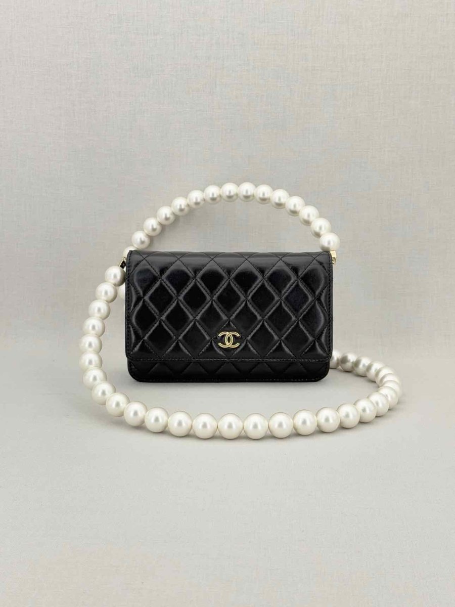 Pre - loved CHANEL Wallet on Chain Black Shoulder Bag at Reems Closet