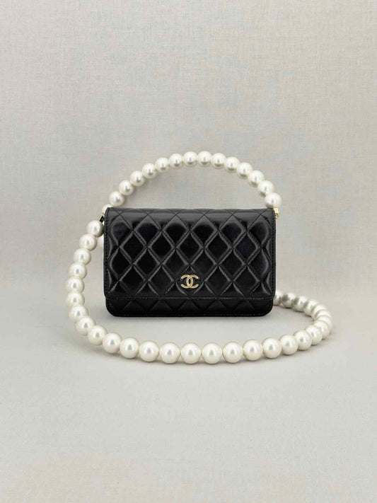 Pre - loved CHANEL Wallet on Chain Black Shoulder Bag at Reems Closet