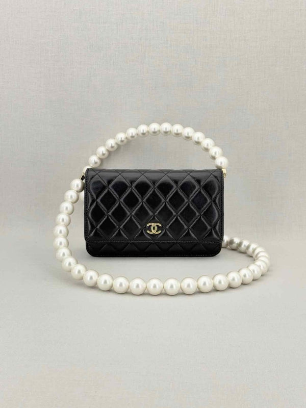 Pre - loved CHANEL Wallet on Chain Black Shoulder Bag at Reems Closet