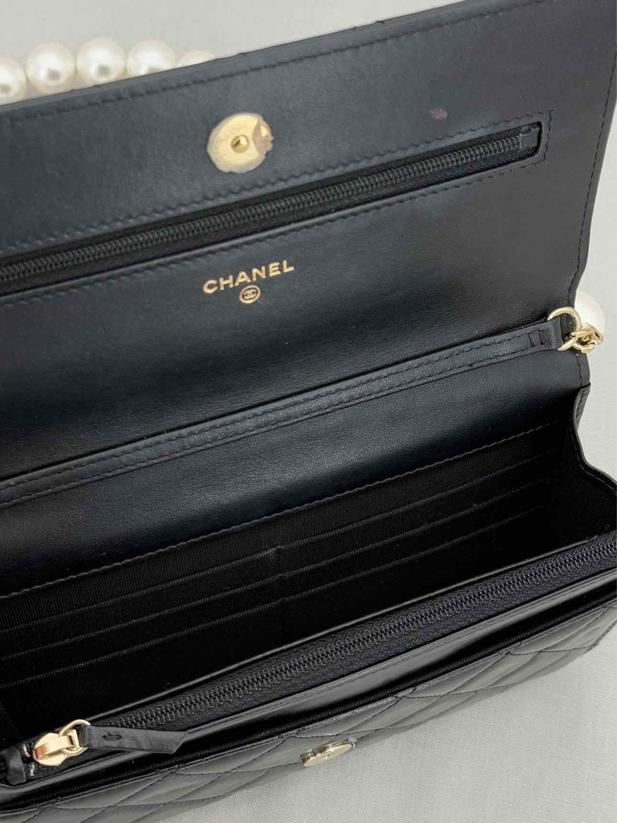 Pre - loved CHANEL Wallet on Chain Black Shoulder Bag at Reems Closet