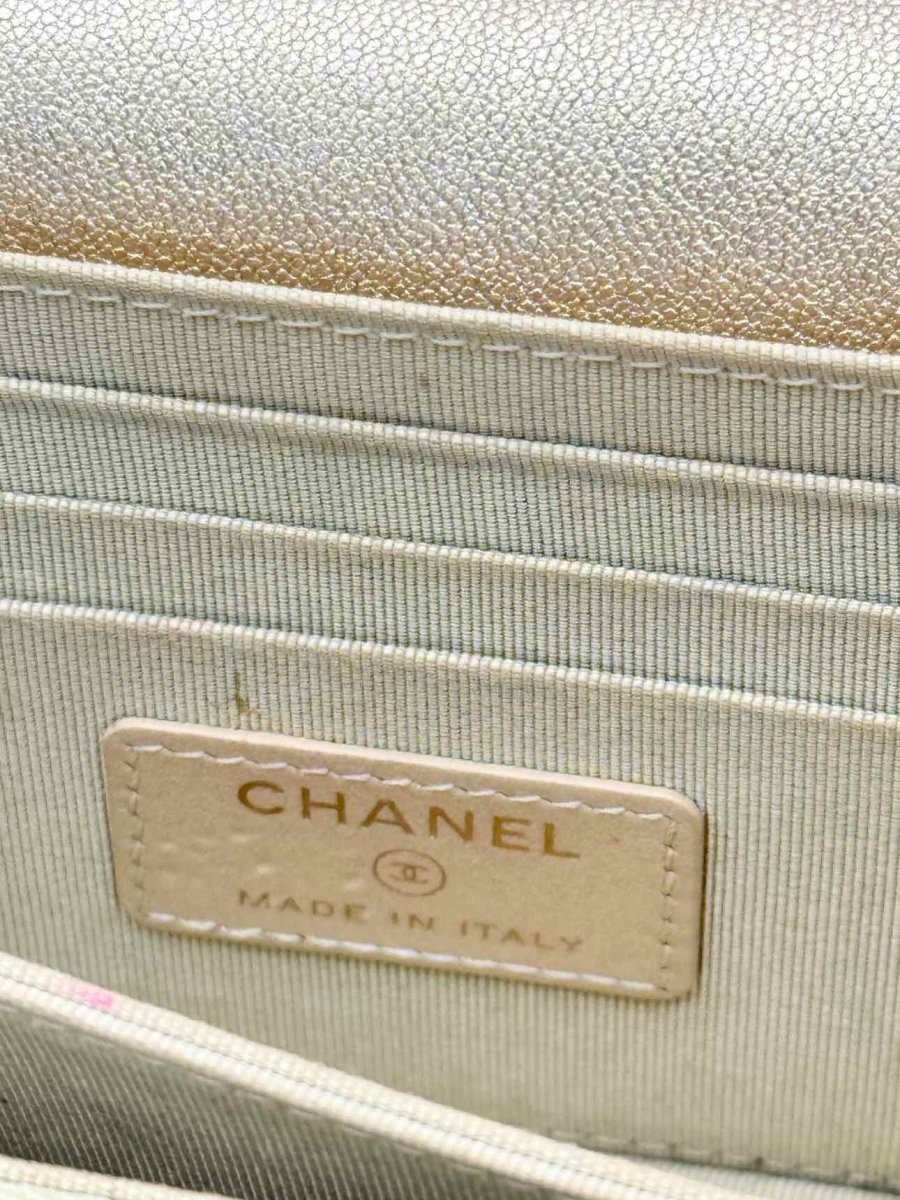 Pre-loved CHANEL Wallet on Chain Metallic Gold Quilted Crossbody at Reems Closet