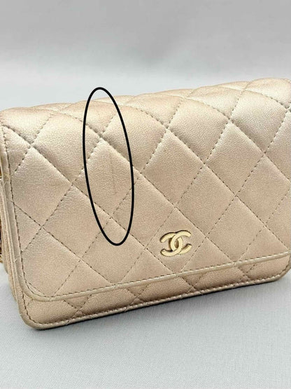 Pre-loved CHANEL Wallet on Chain Metallic Gold Quilted Crossbody at Reems Closet