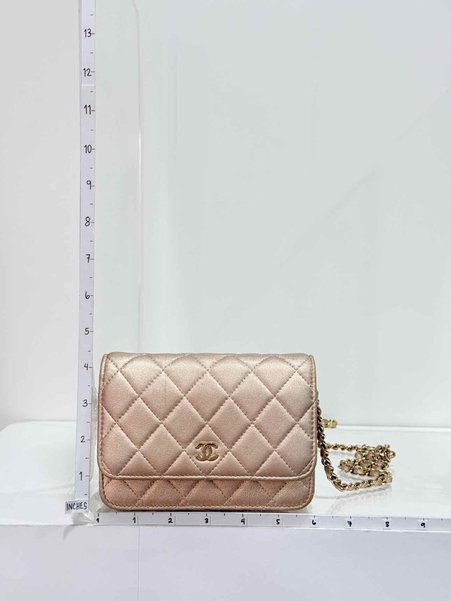 Pre-loved CHANEL Wallet on Chain Metallic Gold Quilted Crossbody at Reems Closet