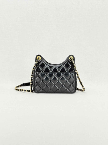 Pre - loved CHANEL Wavy CC Hobo Black Quilted Shoulder Bag at Reems Closet