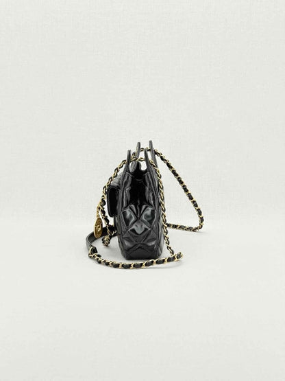 Pre - loved CHANEL Wavy CC Hobo Black Quilted Shoulder Bag at Reems Closet