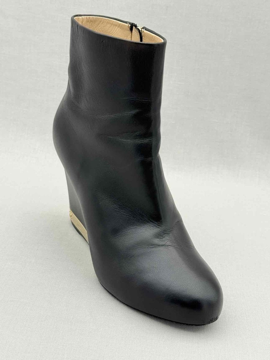 Pre - loved CHANEL Wedge Black Size EU 39 Ankle Boots at Reems Closet