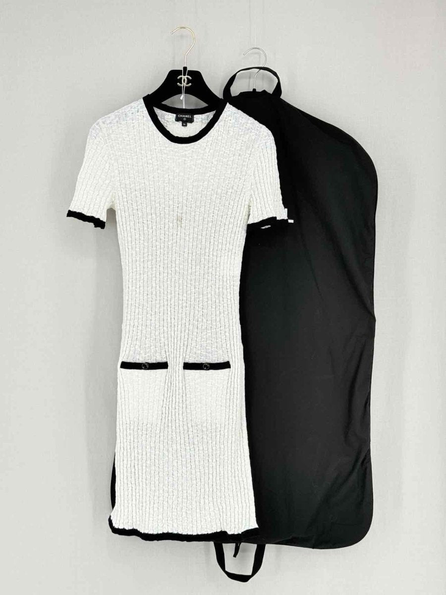 Pre - loved CHANEL White & Black Size US 4 Knee Length Dress at Reems Closet