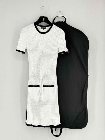 Pre - loved CHANEL White & Black Size US 4 Knee Length Dress at Reems Closet