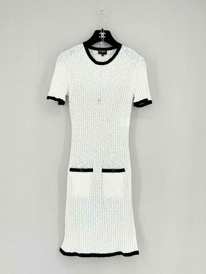 Pre - loved CHANEL White & Black Size US 4 Knee Length Dress at Reems Closet