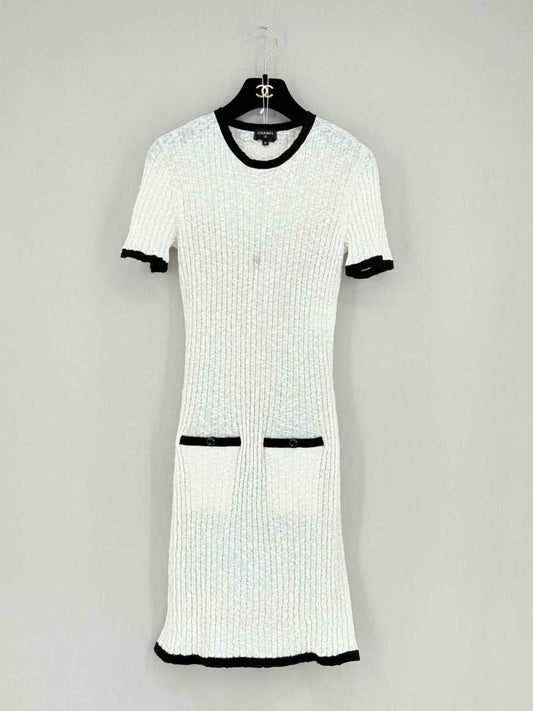 Pre - loved CHANEL White & Black Size US 4 Knee Length Dress at Reems Closet