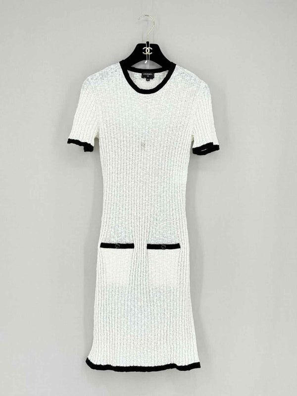 Pre - loved CHANEL White & Black Size US 4 Knee Length Dress at Reems Closet