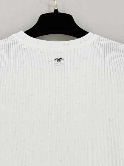 Pre-loved CHANEL White CC Logo Size US 8 Top at Reems Closet