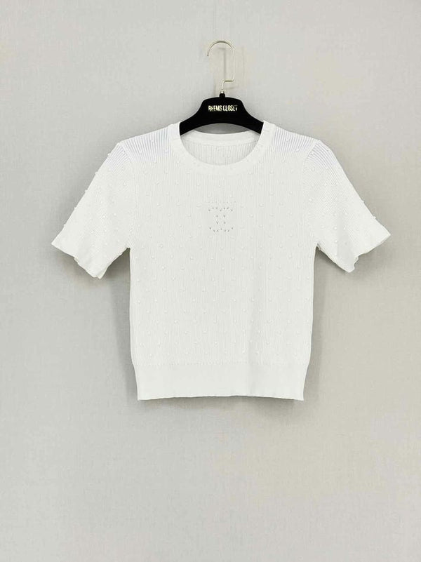 Pre-loved CHANEL White CC Logo Size US 8 Top at Reems Closet