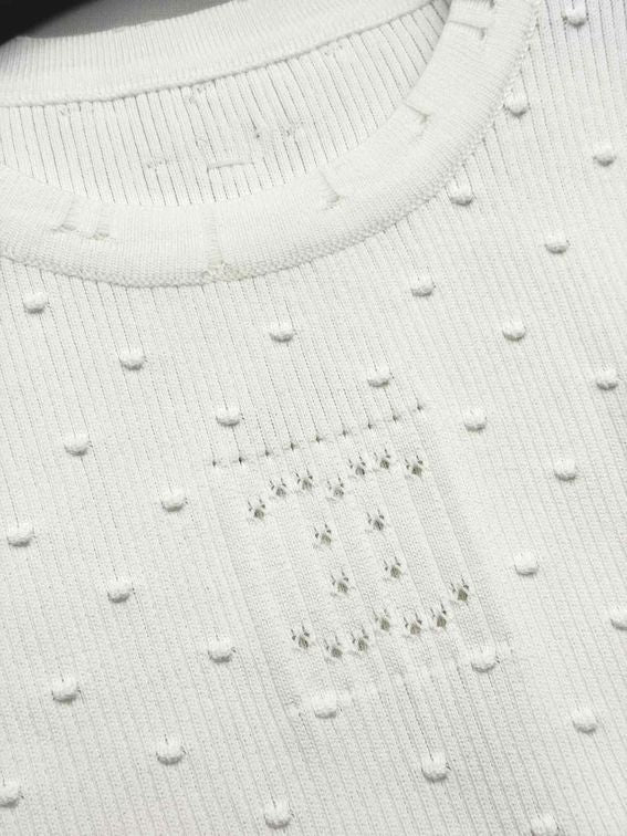 Pre-loved CHANEL White CC Logo Size US 8 Top at Reems Closet