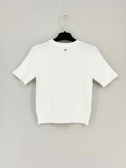 Pre-loved CHANEL White CC Logo Size US 8 Top at Reems Closet
