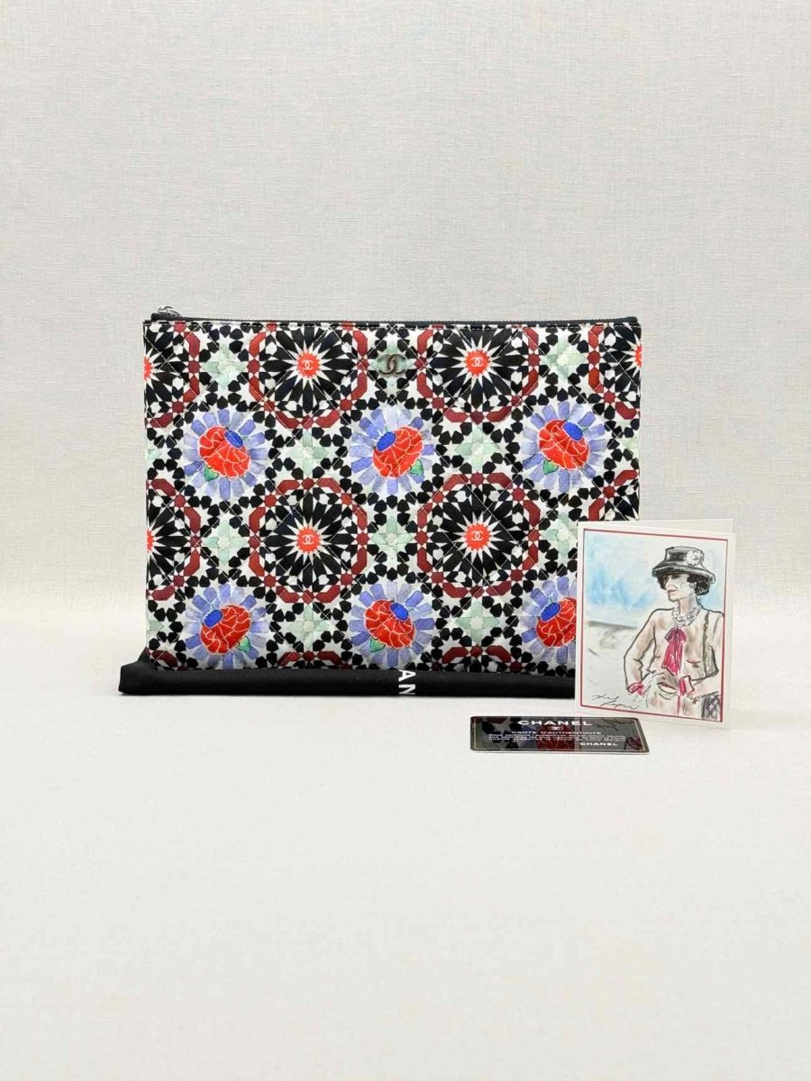 Pre-loved CHANEL White Multicolor Floral Print Pouch at Reems Closet