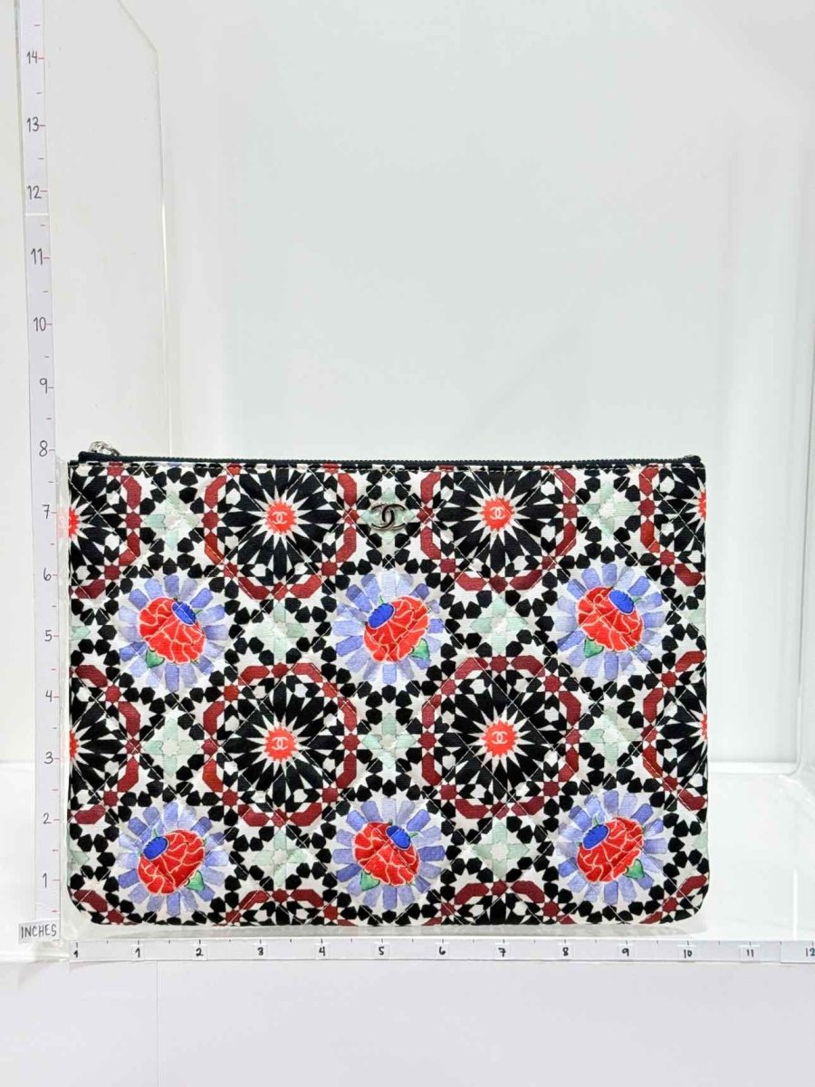 Pre-loved CHANEL White Multicolor Floral Print Pouch at Reems Closet