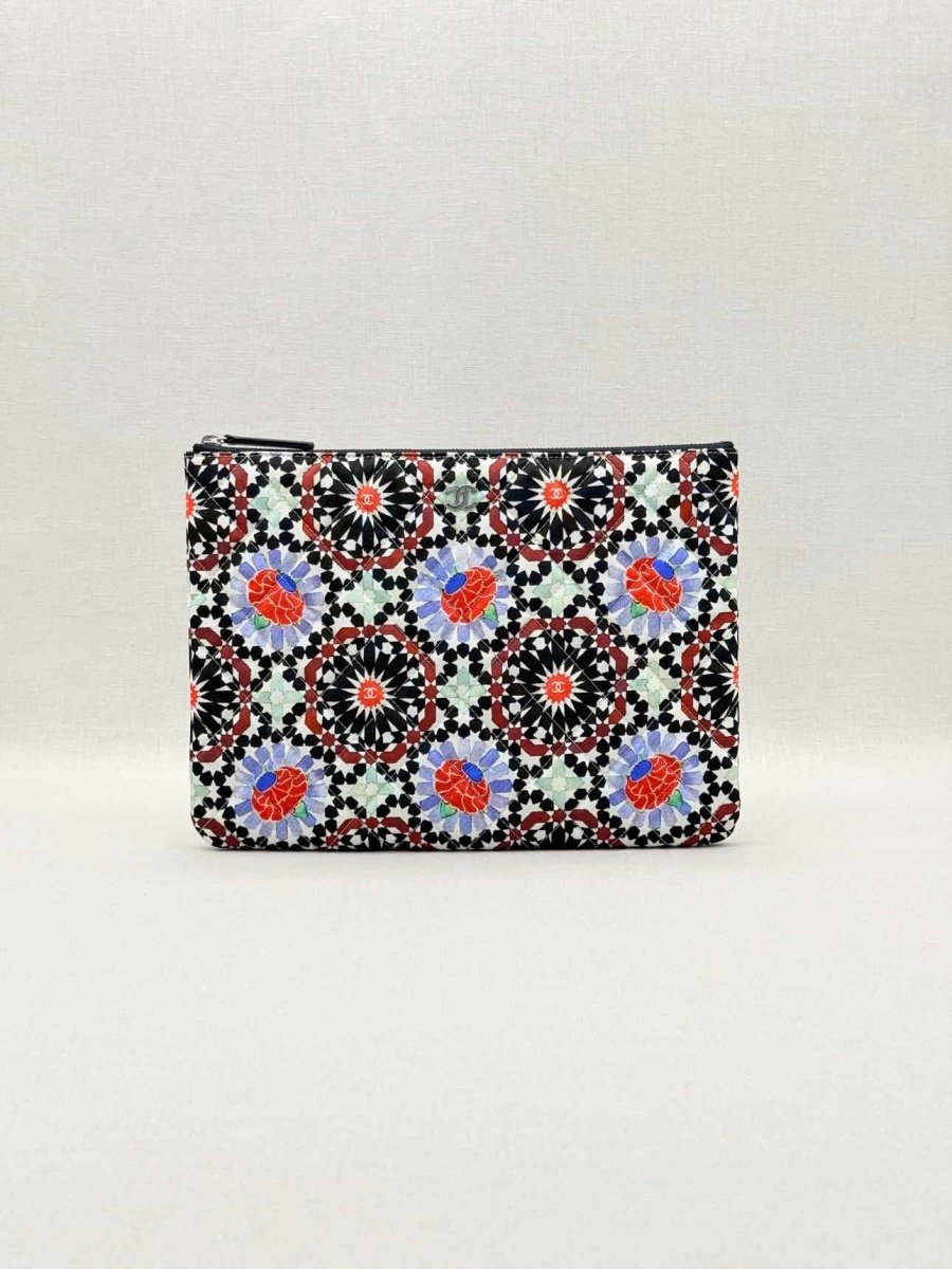 Pre-loved CHANEL White Multicolor Floral Print Pouch at Reems Closet