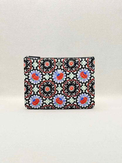 Pre-loved CHANEL White Multicolor Floral Print Pouch at Reems Closet
