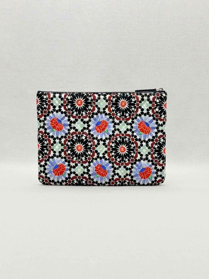 Pre-loved CHANEL White Multicolor Floral Print Pouch at Reems Closet