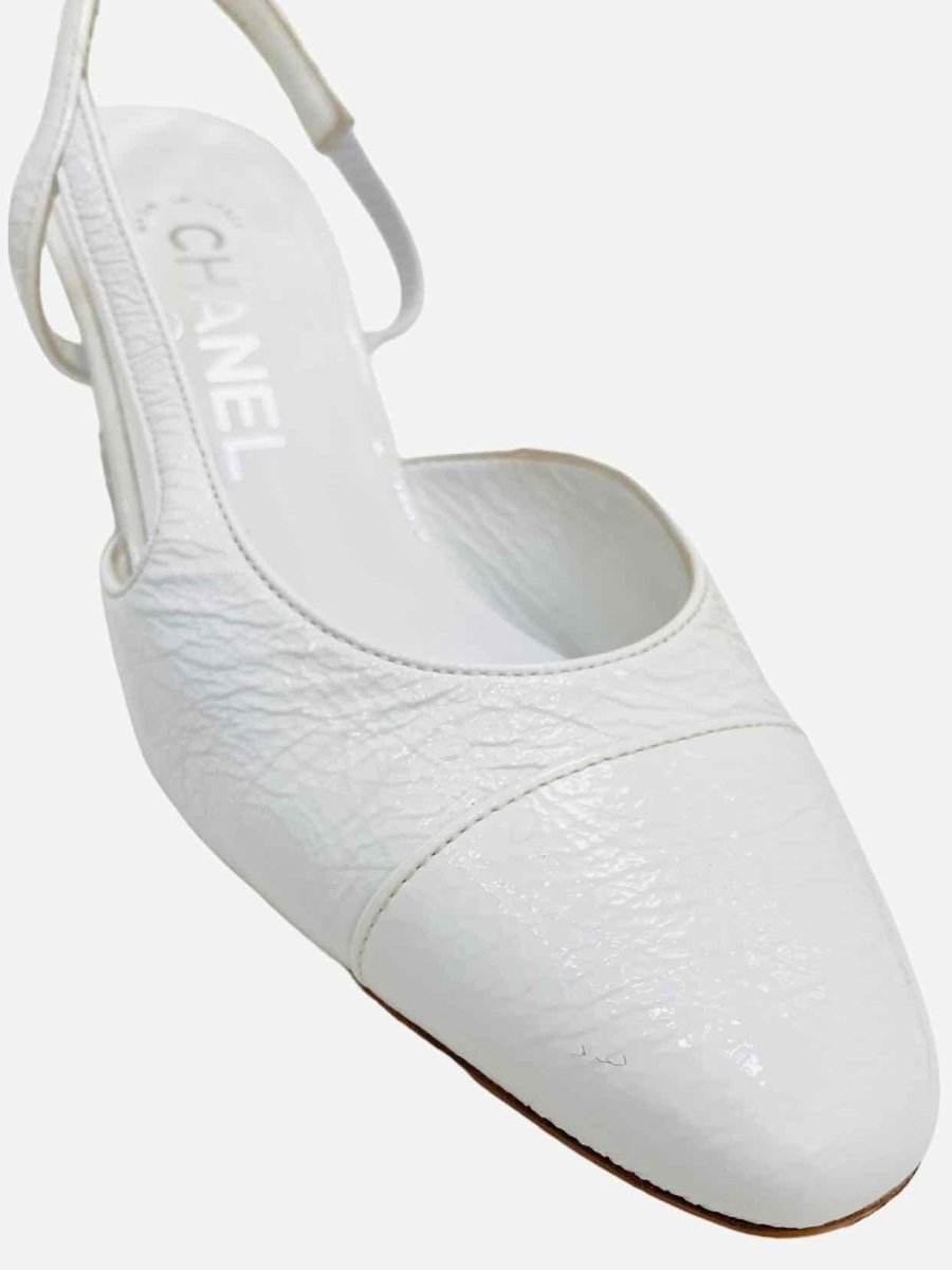 Pre - loved CHANEL White Slingbacks at Reems Closet